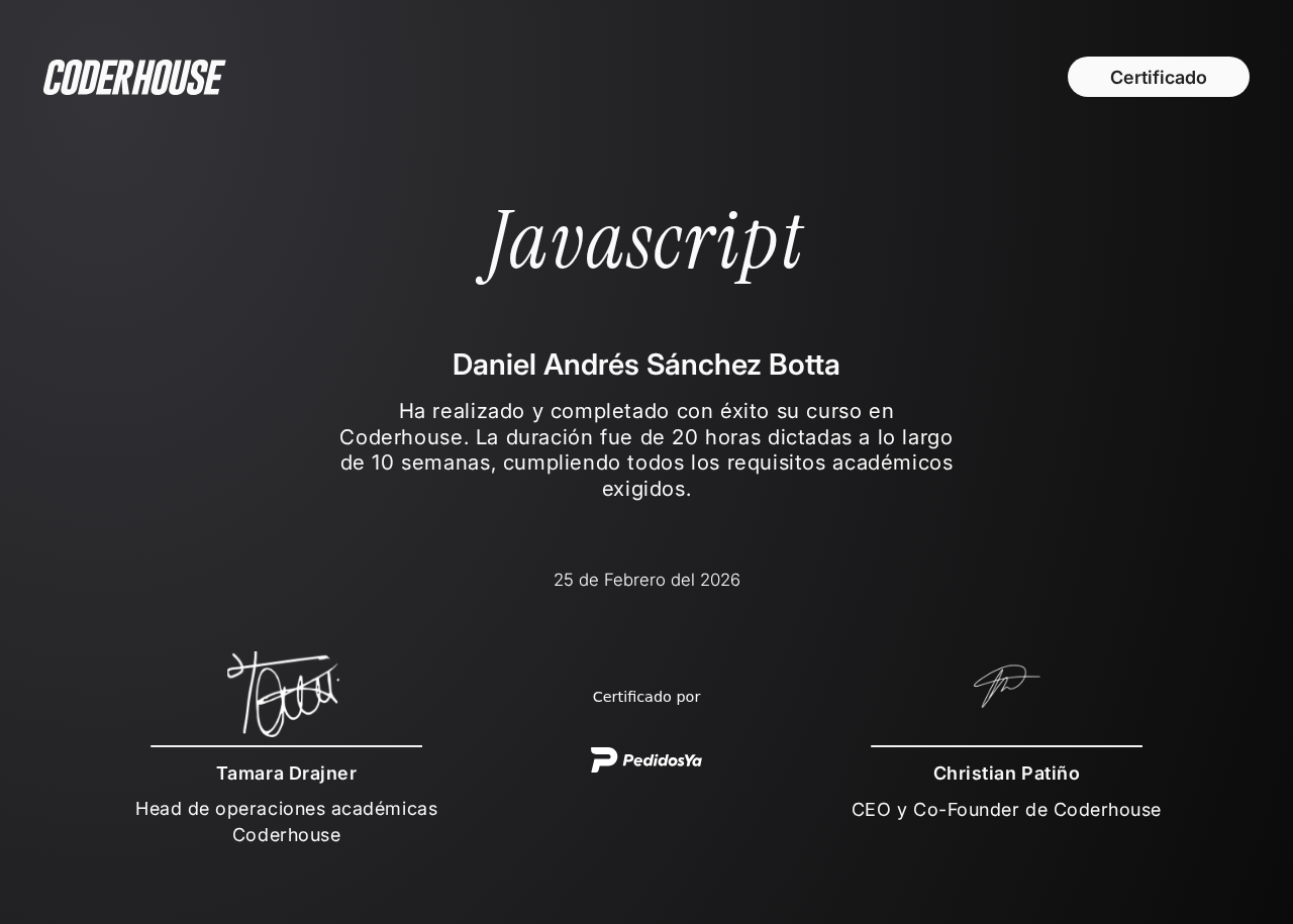 Certificado JavaScript - Coder House