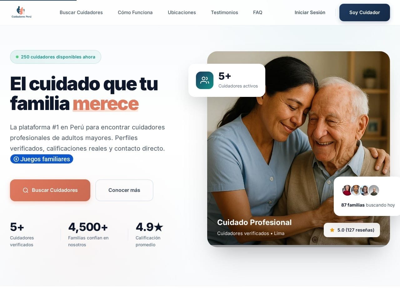 Cuidadores Perú — Marketplace de cuidadores profesionales