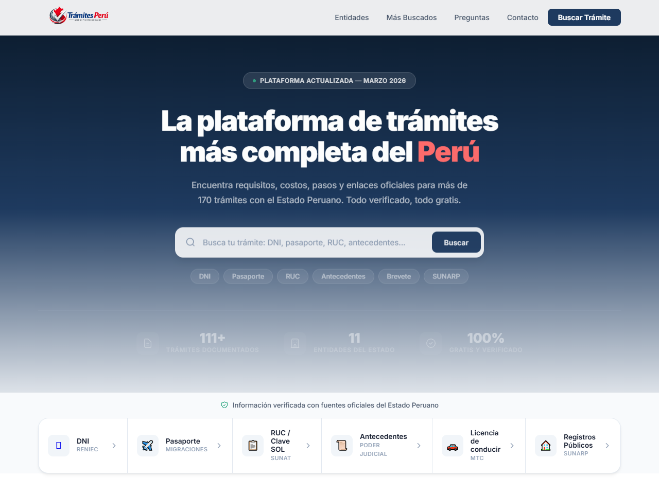Trámites Perú — Portal de trámites gubernamentales del Perú